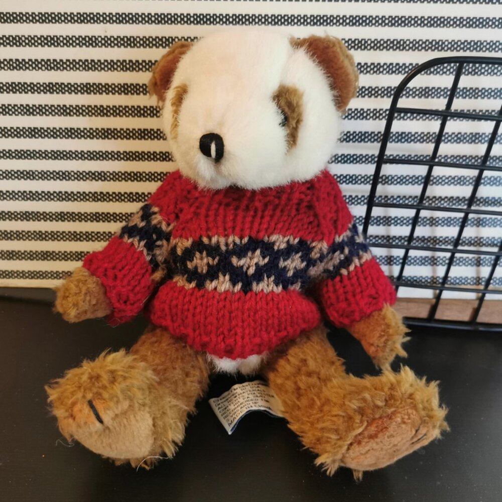 Vintage Chrisha Playful Plush White Teddy Bear Red‎ Sweater 8" Stuffed Animal